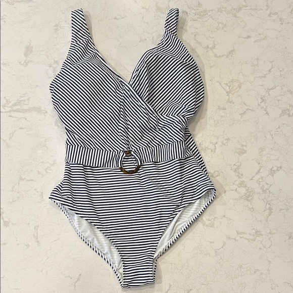 NipTuck Sorrento Navy Belted Jean Ring Front Tummy Control Swimsuit Size 10 - Picture 1 of 12